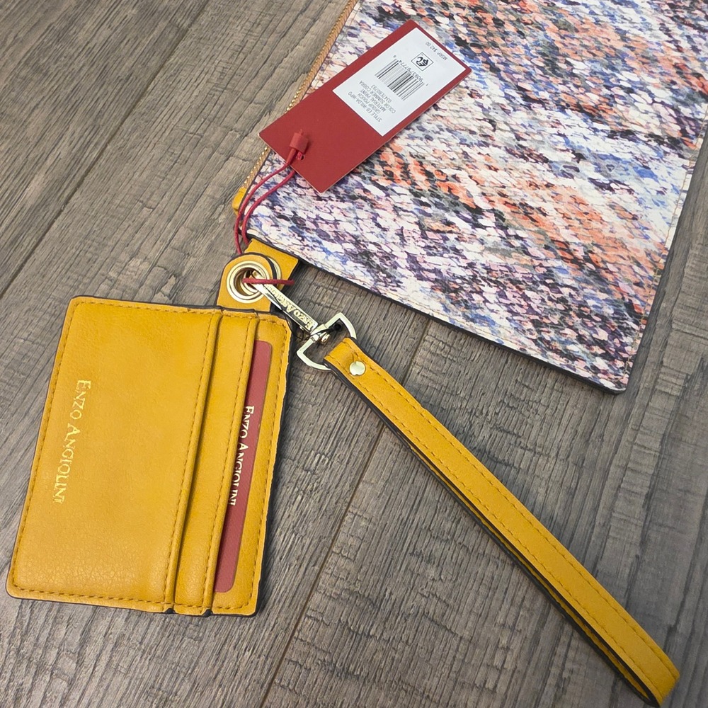 Enzo Angiolini Summer Cobra Pouch and Card Holder Yellow Snake Print EB-W0124 - Picture 10 of 10